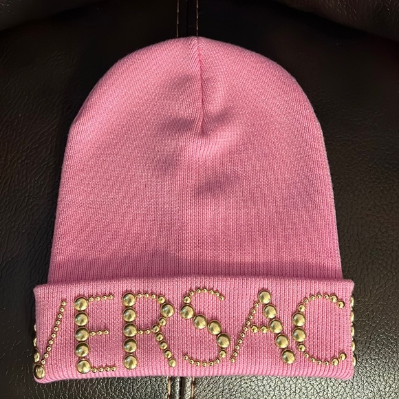 Versace unisex studded “Versace” logo monogram wool beanie hat NEW - Picture 4 of 7